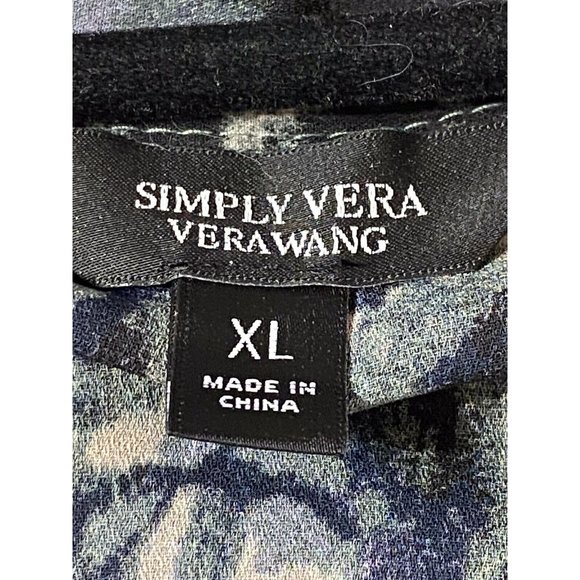 Simply Vera Size XL Black Print Handkerchief Hem Semi Sheer Long Sleeve Top - Picture 7 of 10